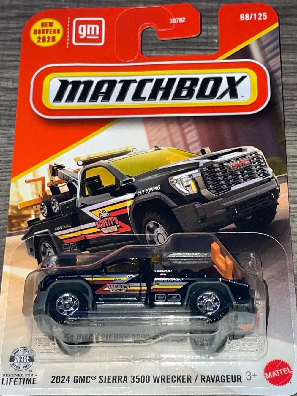 Tow Truck Matchbox 2024 GMC Sierra 3500 Wrecker Toy Truck - Black & Yellow